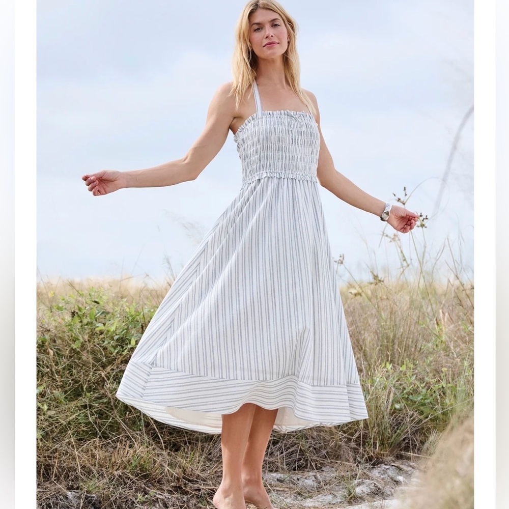 Altar’d State Striped Halter Midi Dress Smocked Cotton NWT